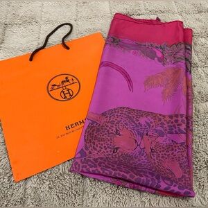 Hermès Pink and Purple Leopard Scarf
